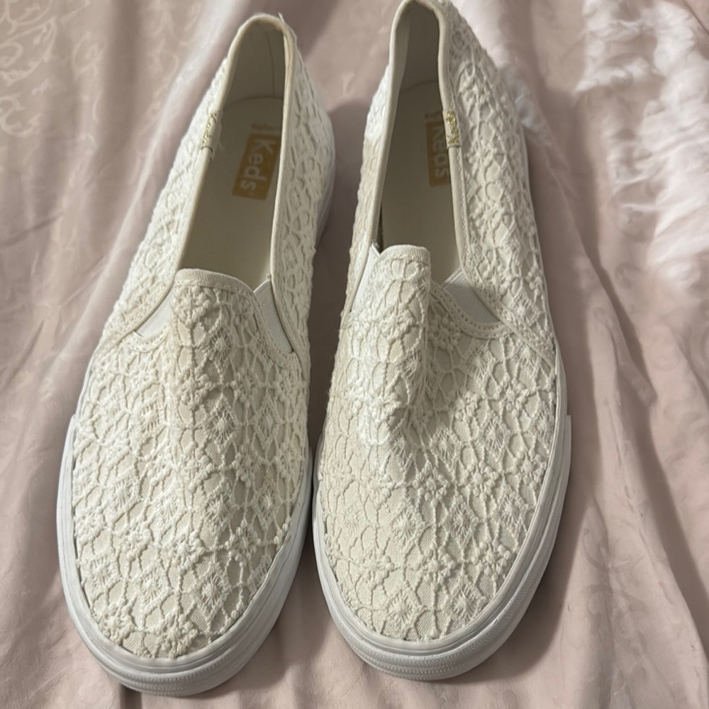 Keds White Slip-On Sneakers with Textured Fabric
